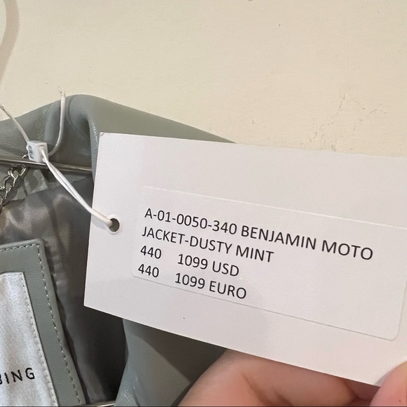 Anine Bing Benjamin Moto Leather Jacket in Dusty Mint Size XS NEW with tags! - Picture 5 of 11